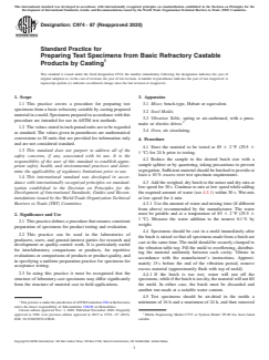 ASTM C974-87(2020) ASTM C974-87(2020) - Standard Practice for Preparing Test Specimens from Basic Refractory Castable Products by Casting - Page 1 preview