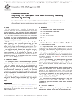 ASTM C975-87(2020) ASTM C975-87(2020) - Standard Practice for Preparing Test Specimens from Basic Refractory Ramming Products by Pressing - Page 1 preview
