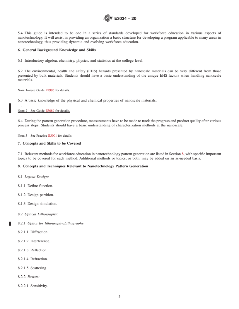 REDLINE ASTM E3034-20 - Standard Guide for Workforce Education in Nanotechnology Pattern Generation