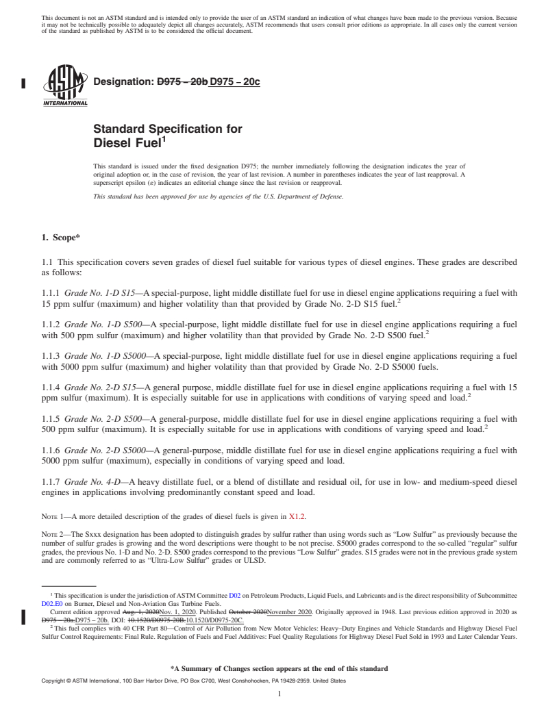 REDLINE ASTM D975-20c - Standard Specification for Diesel Fuel