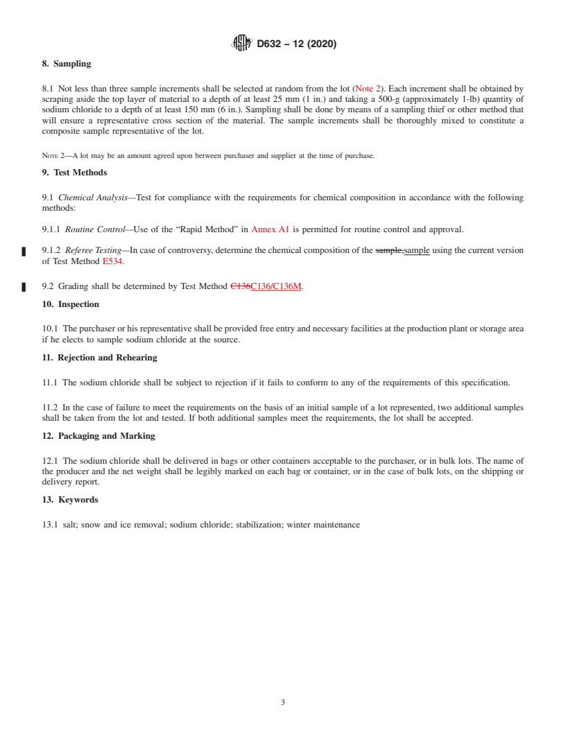 REDLINE ASTM D632-12(2020) - Standard Specification for Sodium Chloride