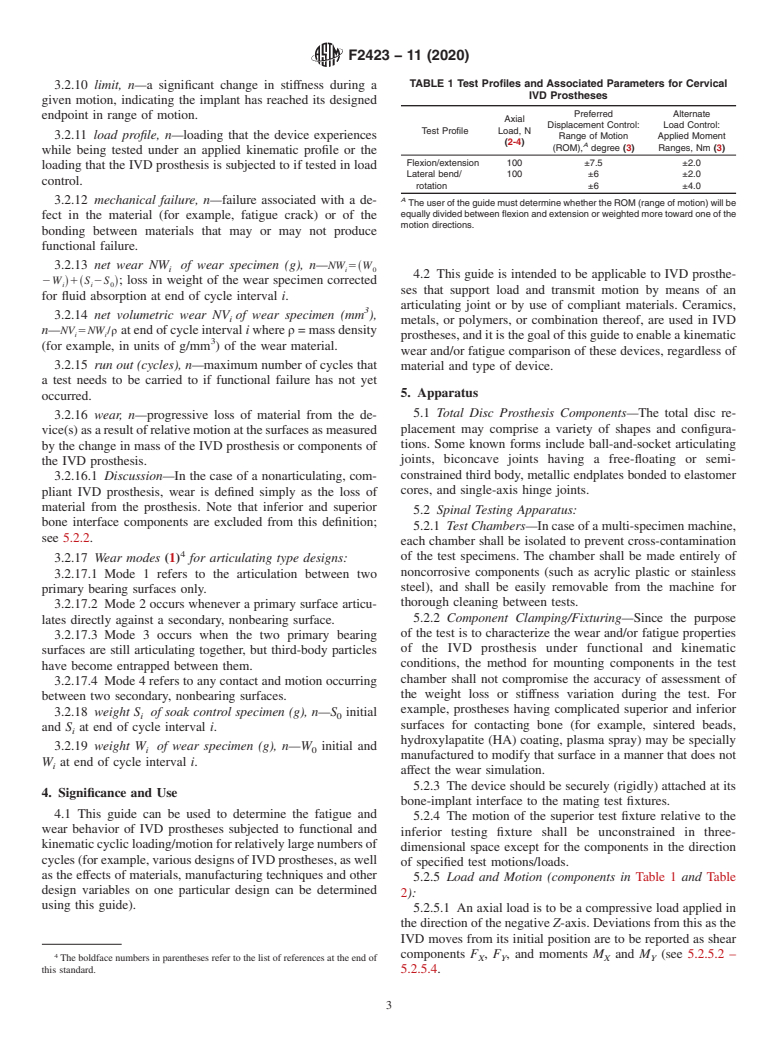 ASTM F2423-11(2020) - Standard Guide for Functional, Kinematic, and Wear Assessment of Total Disc Prostheses