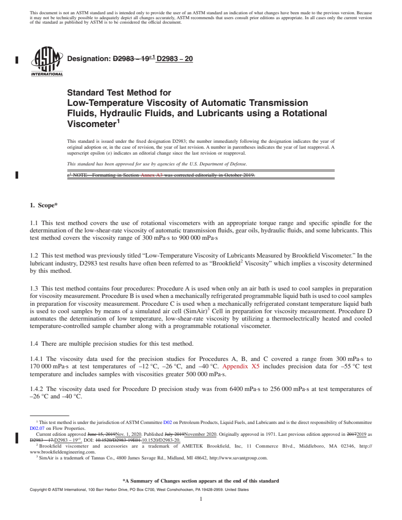 REDLINE ASTM D2983-20 - Standard Test Method for  Low-Temperature Viscosity of Automatic Transmission Fluids,  Hydraulic Fluids, and Lubricants using a Rotational Viscometer