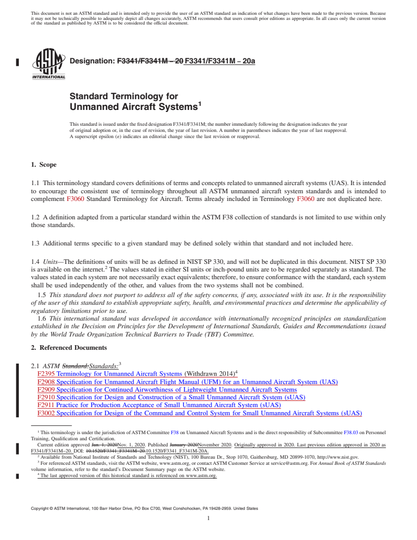 REDLINE ASTM F3341/F3341M-20a - Standard Terminology for Unmanned Aircraft Systems