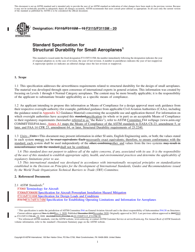 REDLINE ASTM F3115/F3115M-20 - Standard Specification for Structural Durability for Small Aeroplanes