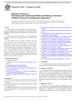 ASTM G208-12(2020) ASTM G208-12(2020) - Standard Practice for Evaluating and Qualifying Oilfield and Refinery Corrosion Inhibitors Using Jet Impingement Apparatus - Page 1 preview