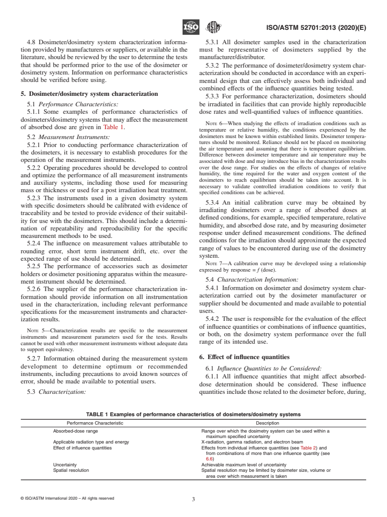 ASTM ISO/ASTM52701-13(2020) - Standard Guide for  Performance Characterization of Dosimeters and Dosimetry Systems  for Use in Radiation Processing