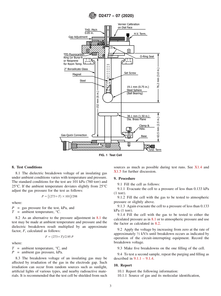 ASTM D2477-07(2020) - Standard Test Method for  Dielectric Breakdown Voltage and Dielectric Strength of Insulating  Gases at Commercial Power Frequencies