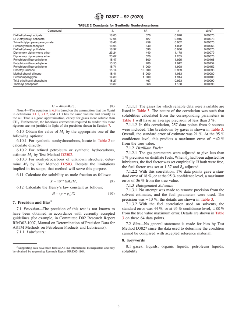 ASTM D3827-92(2020) - Standard Test Method for  Estimation of Solubility of Gases in Petroleum and Other Organic  Liquids