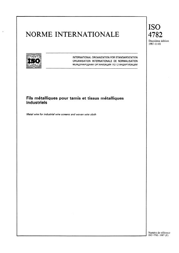 ISO 4782:1987 - Fils métalliques pour tamis et tissus métalliques industriels