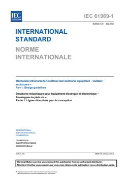 IEC 61969-1:2023 IEC 61969-1:2023 - Mechanical structures for electrical and electronic equipment - Outdoor enclosures - Part 1: Design guidelines
Released:2/10/2023 - Page 3 preview