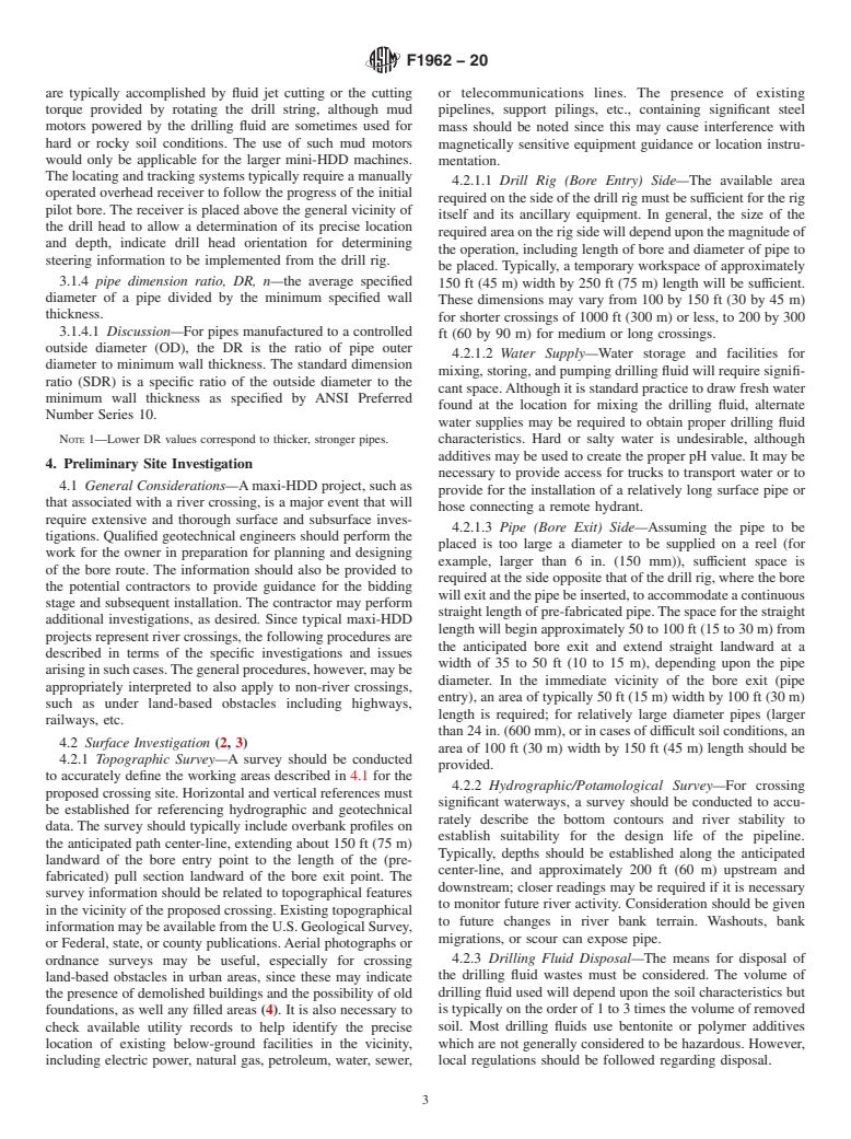 ASTM F1962-20 - Standard Guide for  Use of Maxi-Horizontal Directional Drilling for Placement of   Polyethylene Pipe or Conduit Under Obstacles, Including River Crossings