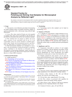 ASTM D5671-20 ASTM D5671-20 - Standard Practice for Polishing and Etching Coal Samples for Microscopical Analysis by Reflected Light - Page 1 preview