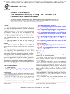 ASTM D6821-20a ASTM D6821-20a - Standard Test Method for Low Temperature Viscosity of Drive Line Lubricants in a Constant Shear Stress Viscometer - Page 1 preview