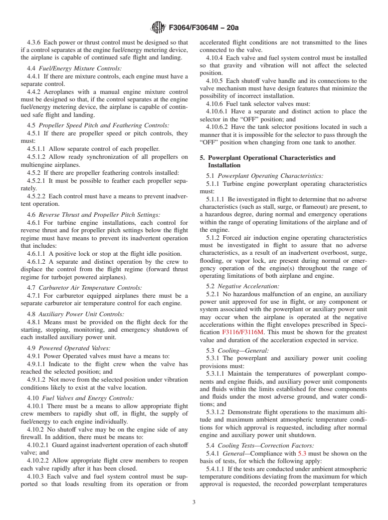 ASTM F3064/F3064M-20a - Standard Specification for Aircraft Powerplant Control, Operation, and Indication