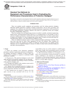 ASTM F1446-20 ASTM F1446-20 - Standard Test Methods for Equipment and Procedures Used in Evaluating the Performance Characteristics of Protective Headgear - Page 1 preview