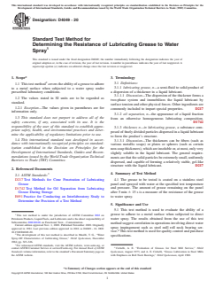 ASTM D4049-20 ASTM D4049-20 - Standard Test Method for Determining the Resistance of Lubricating Grease to Water Spray - Page 1 preview