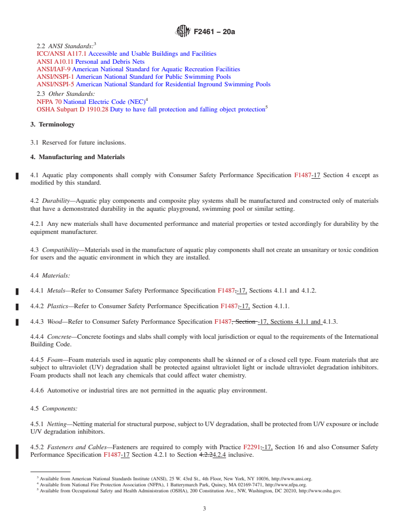 REDLINE ASTM F2461-20a - Standard Practice for  Manufacture, Construction, Operation, and Maintenance of Aquatic  Play Equipment