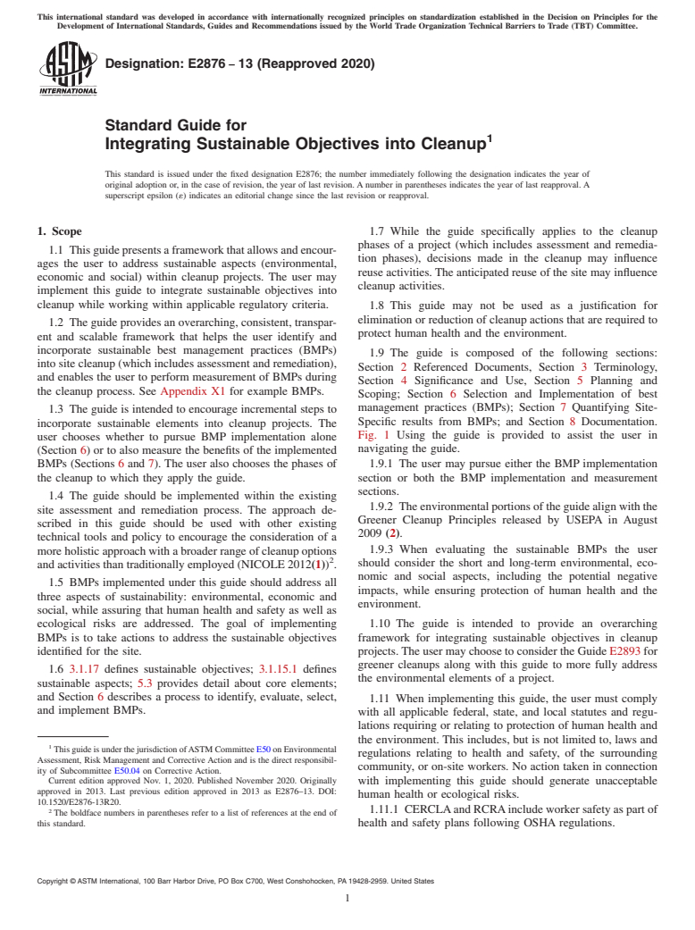 ASTM E2876-13(2020) - Standard Guide for Integrating Sustainable Objectives into Cleanup