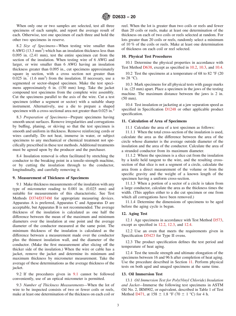 ASTM D2633-20 - Standard Test Methods for  Thermoplastic Insulations and Jackets for Wire and Cable