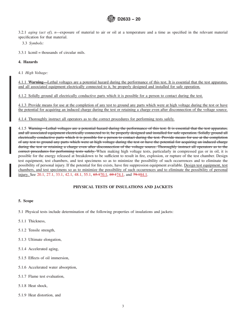 REDLINE ASTM D2633-20 - Standard Test Methods for  Thermoplastic Insulations and Jackets for Wire and Cable