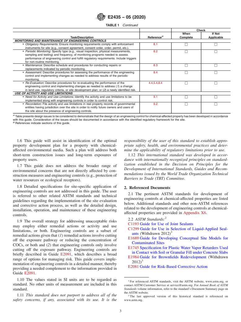 ASTM E2435-05(2020) - Standard Guide for  Application of Engineering Controls to Facilitate Use or Redevelopment    of Chemical-Affected Properties