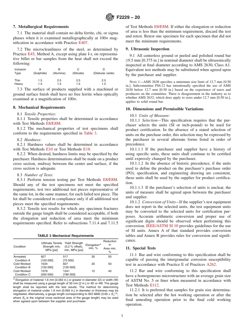 ASTM F2229-20 - Standard Specification for Wrought, Nitrogen Strengthened 23Manganese-21Chromium-1Molybdenum  Low-Nickel Stainless Steel Alloy Bar and Wire for Surgical Implants  (UNS S29108)