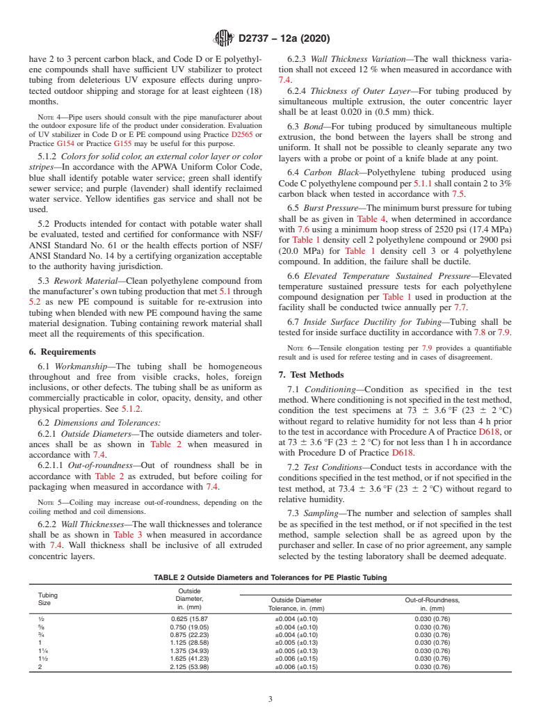 ASTM D2737-12a(2020) - Standard Specification for  Polyethylene (PE) Plastic Tubing