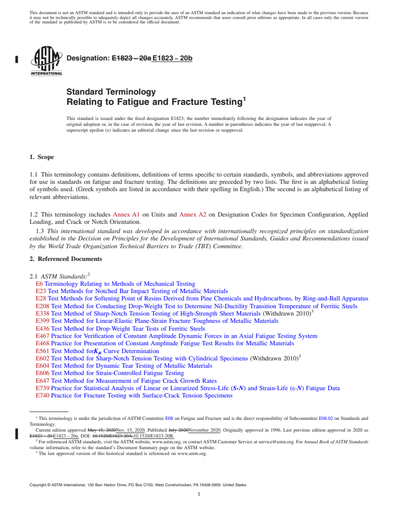 REDLINE ASTM E1823-20b - Standard Terminology  Relating to Fatigue and Fracture Testing