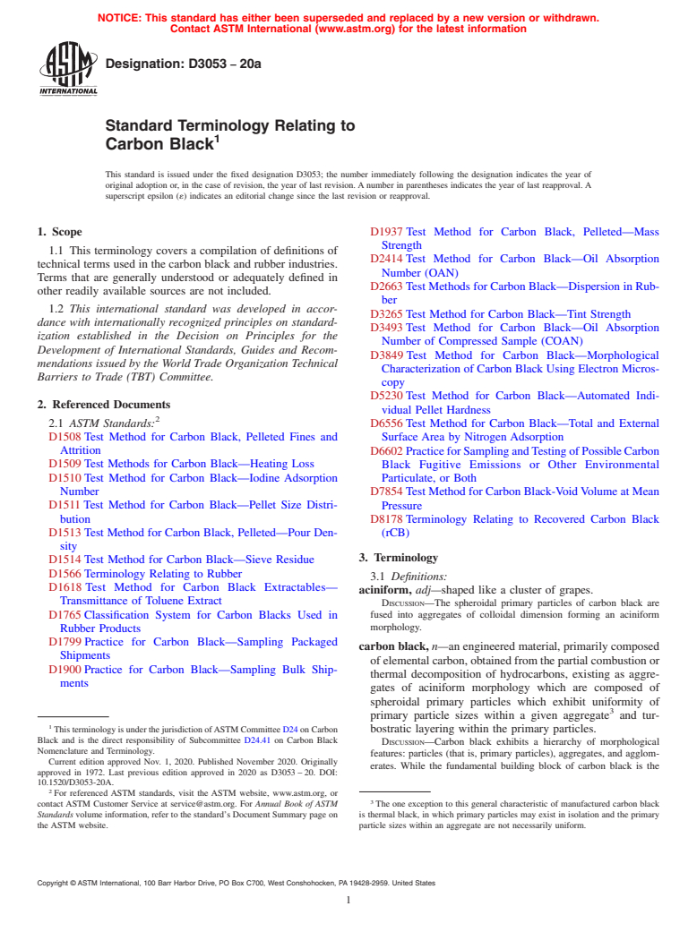 ASTM D3053-20a - Standard Terminology Relating to Carbon Black