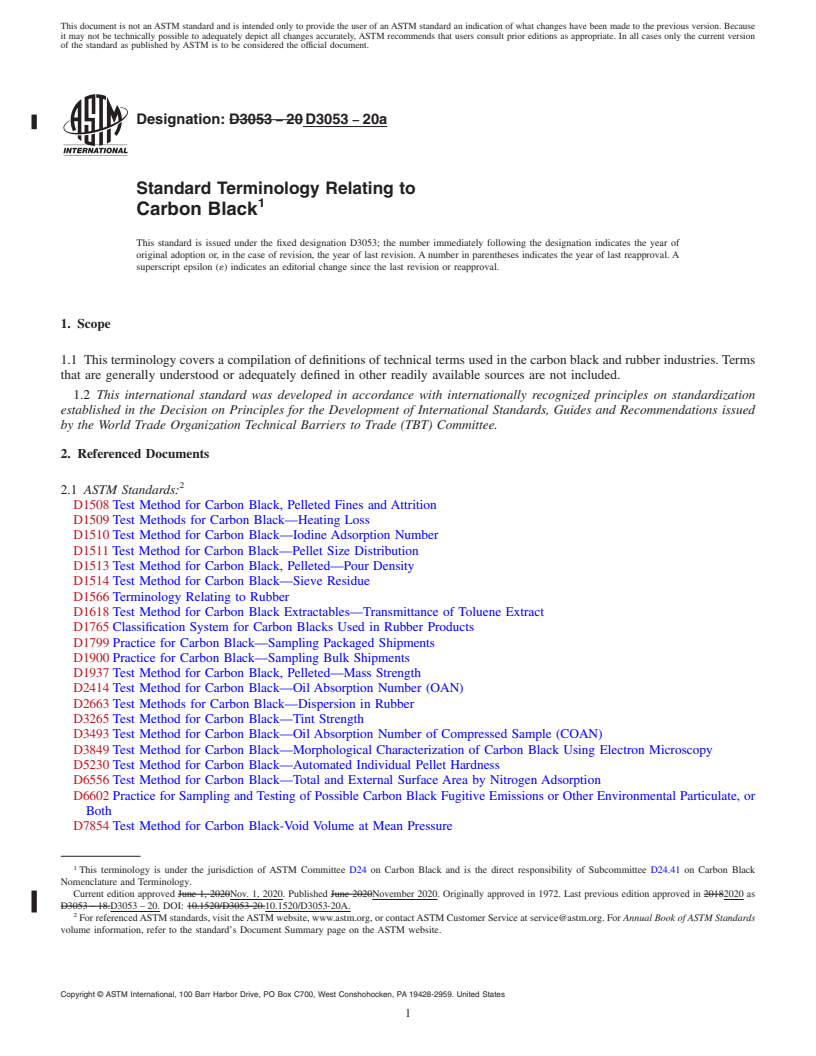 REDLINE ASTM D3053-20a - Standard Terminology Relating to Carbon Black