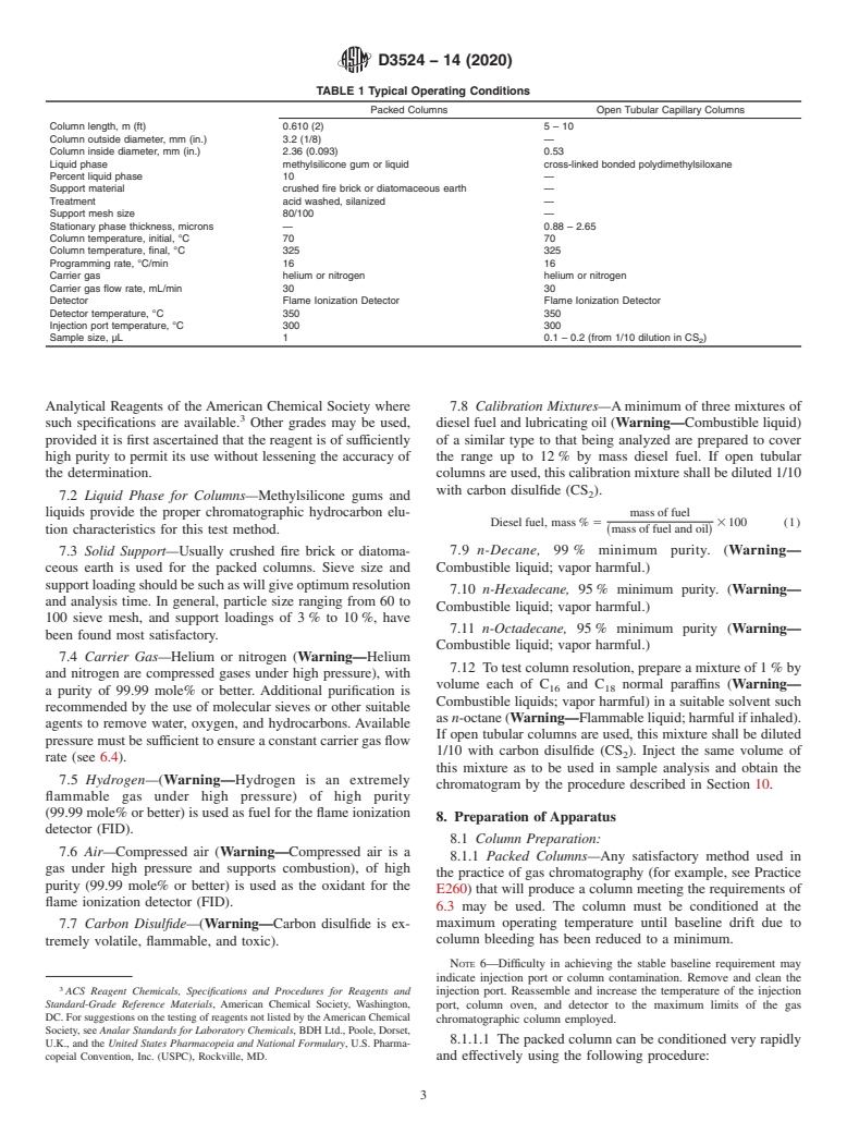 ASTM D3524-14(2020) - Standard Test Method for  Diesel Fuel Diluent in Used Diesel Engine Oils by Gas Chromatography