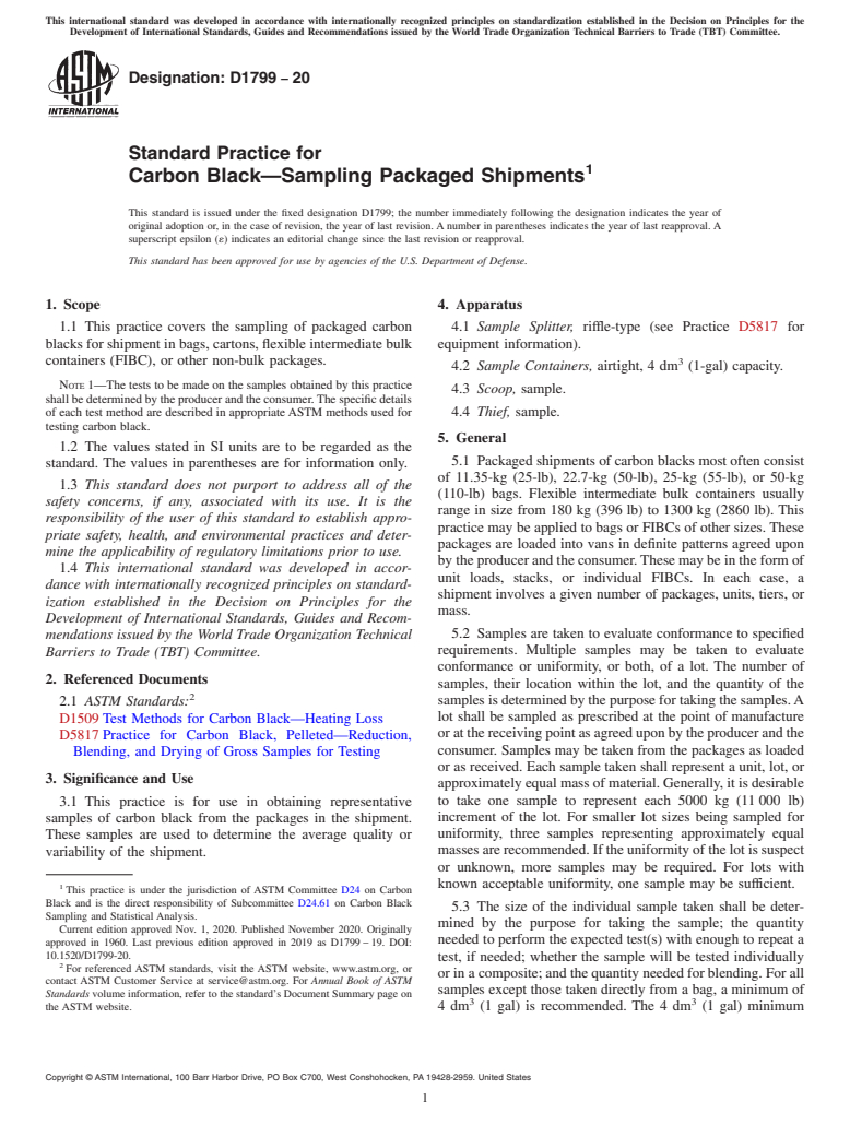 ASTM D1799-20 - Standard Practice for Carbon Black—Sampling Packaged Shipments