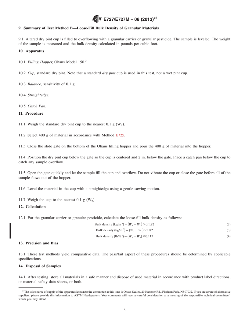 REDLINE ASTM E727/E727M-08(2013)e1 - Standard Test Methods for  Determining Bulk Density of Granular Carriers and Granular  Pesticides