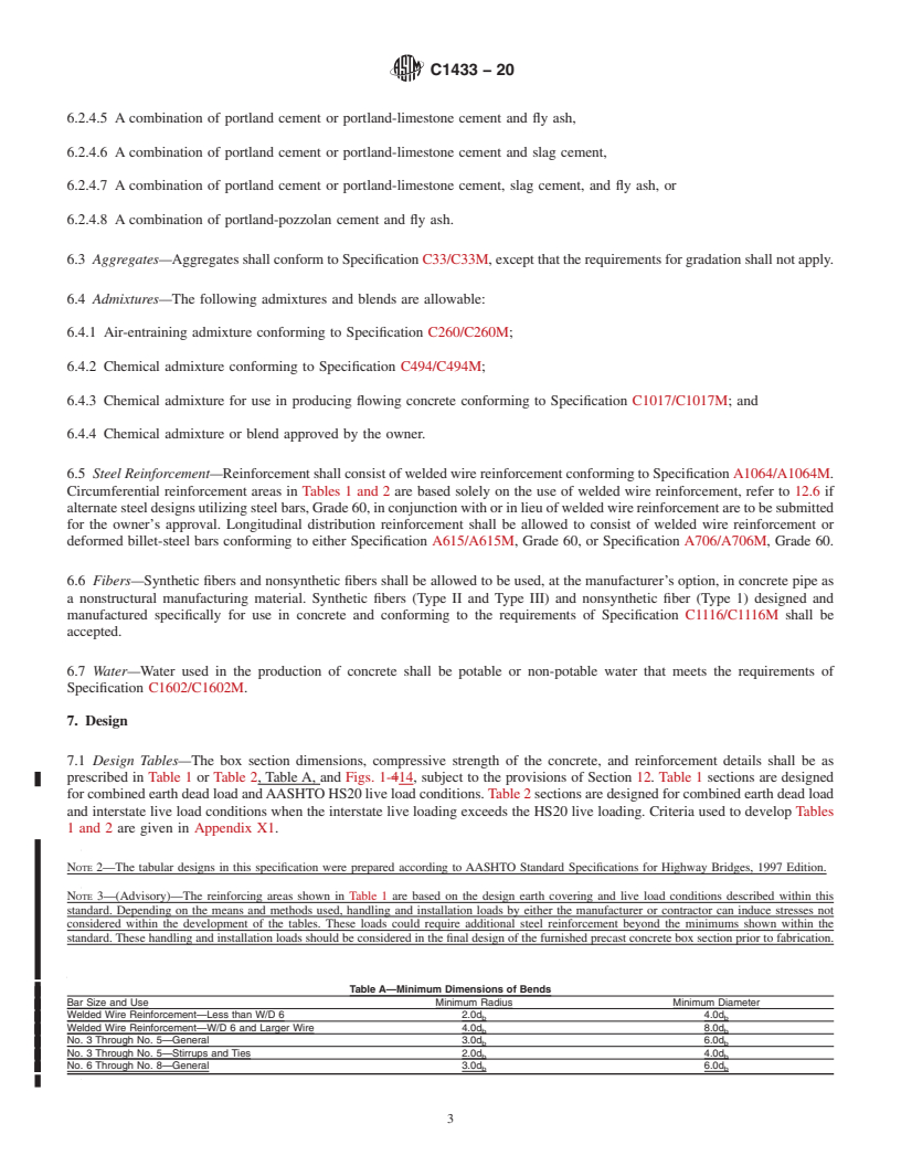 REDLINE ASTM C1433-20 - Standard Specification for  Precast Reinforced Concrete Monolithic Box Sections for Culverts,  Storm Drains, and Sewers