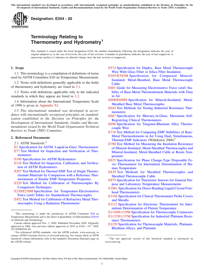 ASTM E344-20 - Terminology Relating to  Thermometry and Hydrometry