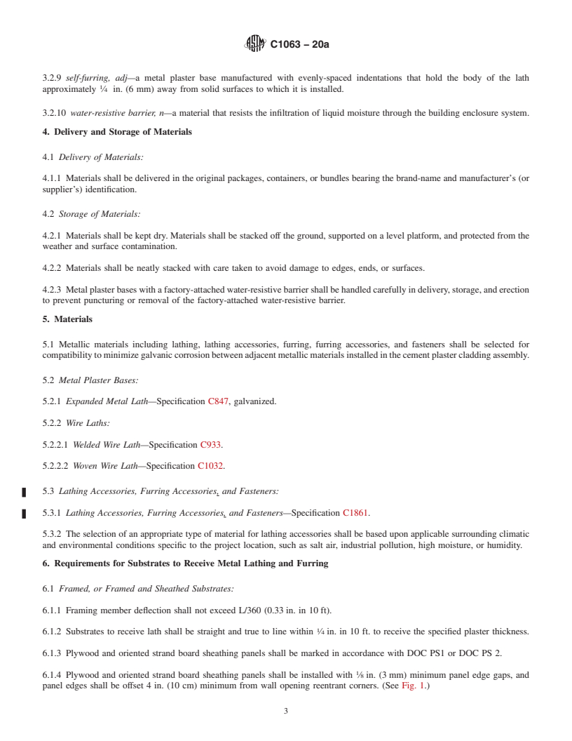 REDLINE ASTM C1063-20a - Standard Specification for Installation of Lathing and Furring to Receive Interior and  Exterior Portland Cement-Based Plaster