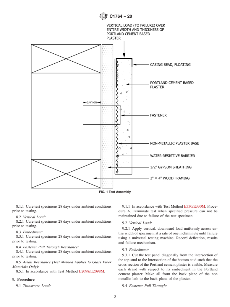 ASTM C1764-20 - Standard Test Methods for Non Metallic Plaster Bases (Lath) Used With Portland Cement  Based Plaster in Vertical Wall Applications