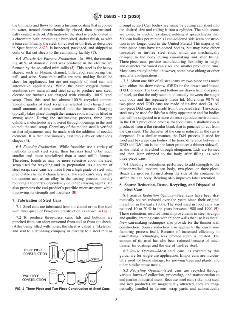 ASTM D5833-12(2020) - Standard Guide for Source Reduction Reuse, Recycling, or Disposal of Steel Cans