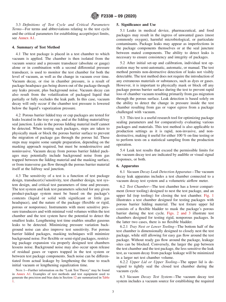 ASTM F2338-09(2020) - Standard Test Method for  Nondestructive Detection of Leaks in Packages by Vacuum Decay  Method