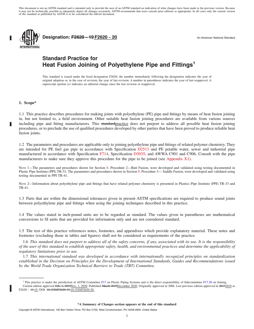 REDLINE ASTM F2620-20 - Standard Practice for Heat Fusion Joining of Polyethylene Pipe and Fittings