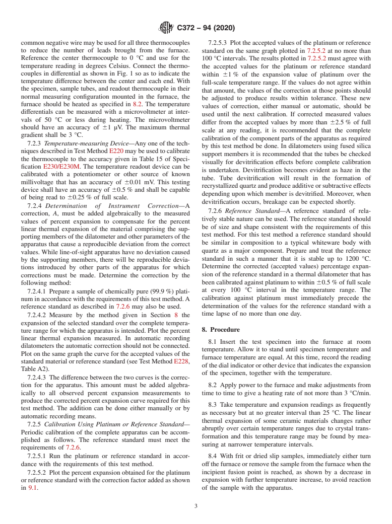 ASTM C372-94(2020) - Standard Test Method for  Linear Thermal Expansion of Porcelain Enamel and Glaze Frits   and Fired Ceramic Whiteware Products by Dilatometer Method