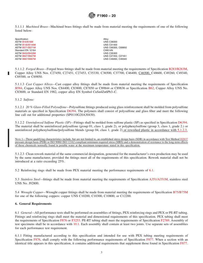 REDLINE ASTM F1960-20 - Standard Specification for  Cold Expansion Fittings with PEX Reinforcing Rings for Use   with Cross-linked Polyethylene (PEX) and Polyethylene of Raised Temperature  (PE-RT) Tubing