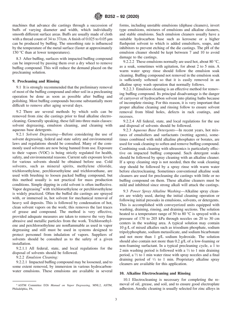 ASTM B252-92(2020) - Standard Guide for  Preparation of Zinc Alloy Die Castings for Electroplating and   Conversion Coatings