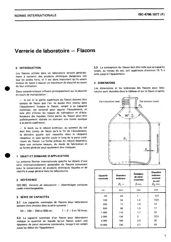ISO 4796:1977 - Verrerie de laboratoire -- Flacons