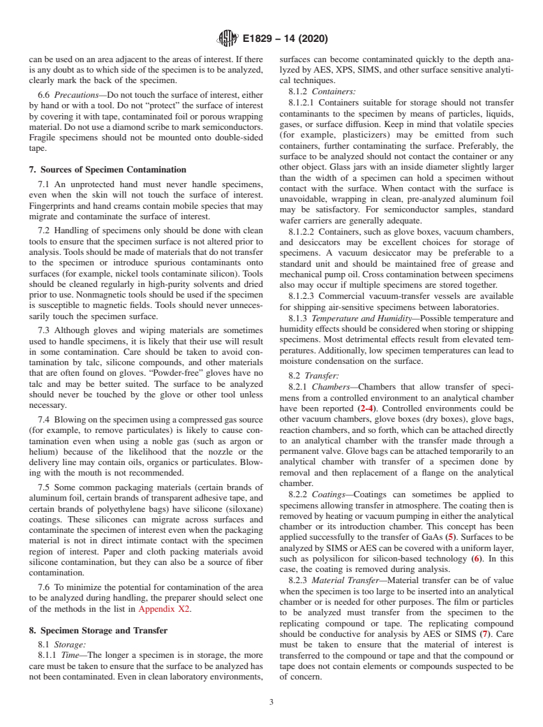 ASTM E1829-14(2020) - Standard Guide for Handling Specimens Prior to Surface Analysis