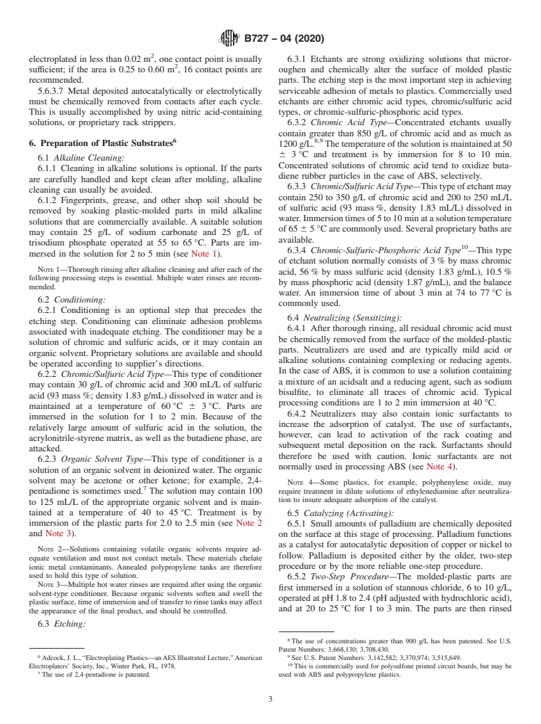 ASTM B727-04(2020) - Standard Practice for Preparation of Plastics Materials for Electroplating