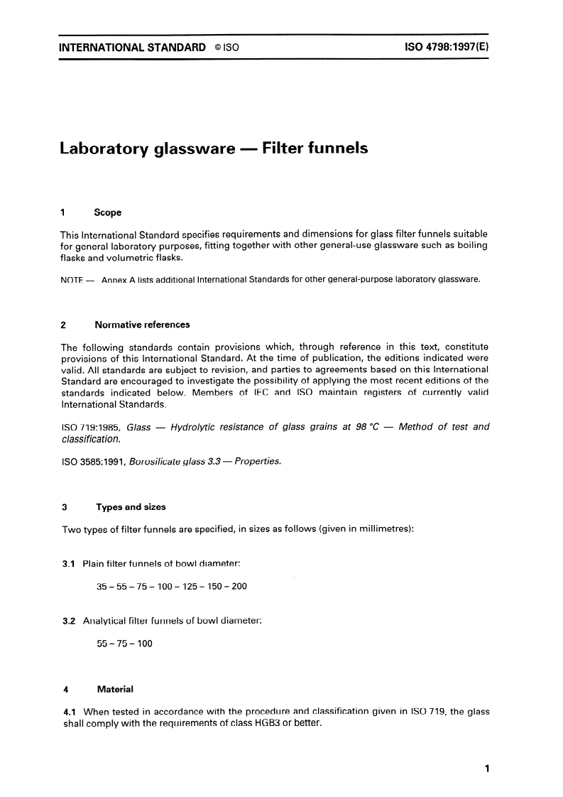 ISO 4798:1997 - Laboratory glassware — Filter funnels
Released:5/1/1997