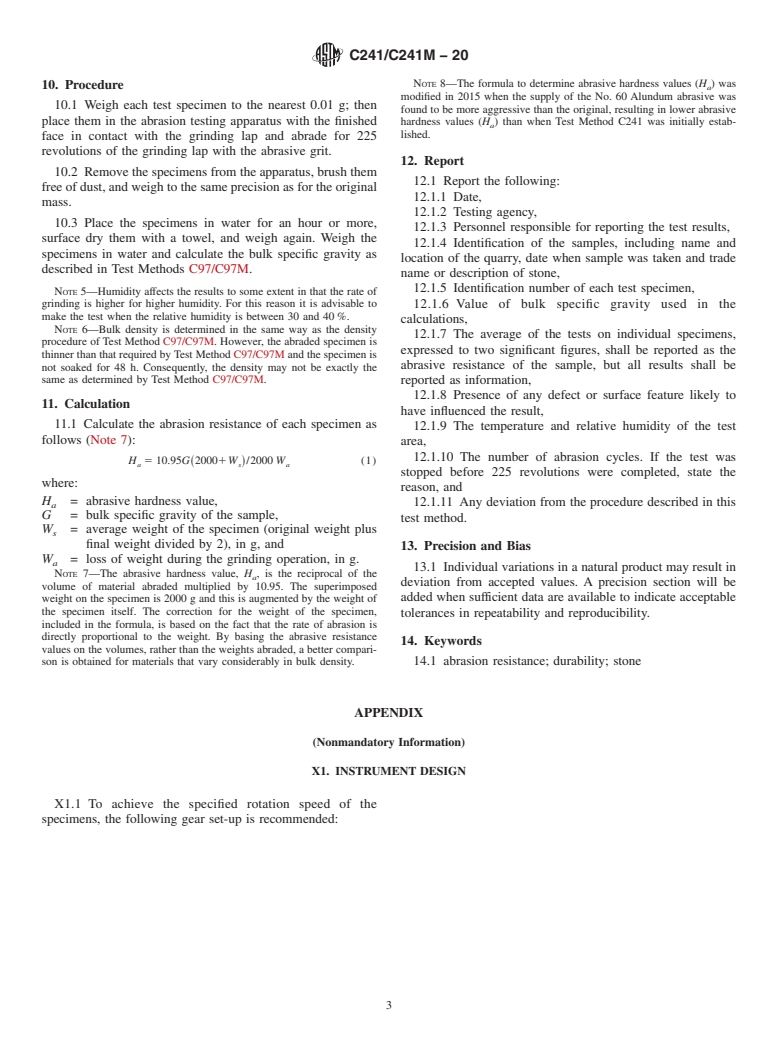 ASTM C241/C241M-20 - Standard Test Method for  Abrasion Resistance of Stone Subjected to Foot Traffic