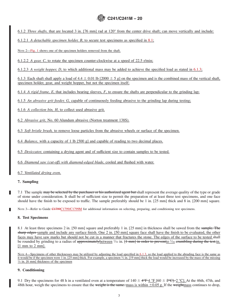 REDLINE ASTM C241/C241M-20 - Standard Test Method for  Abrasion Resistance of Stone Subjected to Foot Traffic